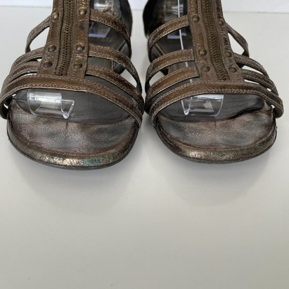 Stuart Weitzman Strappy Gladiator Flat Sandals Zipped Open-Toe Bronze Brown 6 - Picture 11 of 12